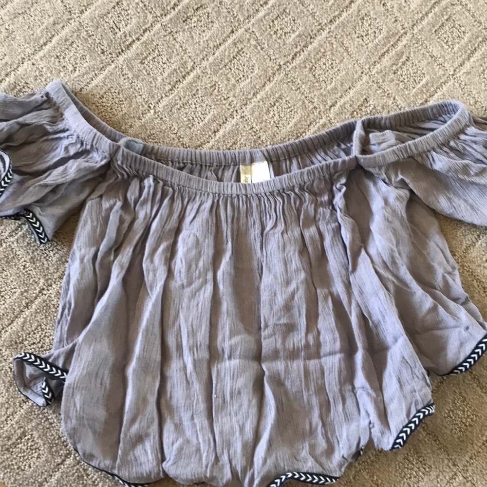 Light purple/grey off the shoulder flowy top